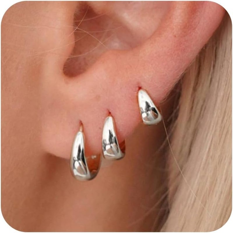 Poxtex Small Sterling Silver Huggie Hoop Earrings Set for Women, Hypoallergenic 14K Gold Plated Hoops Stacks for Multiple Piercings, Dainty Cute Mini Lightweight Cartilage Studs Trendy Jewelry Gift - Image 1